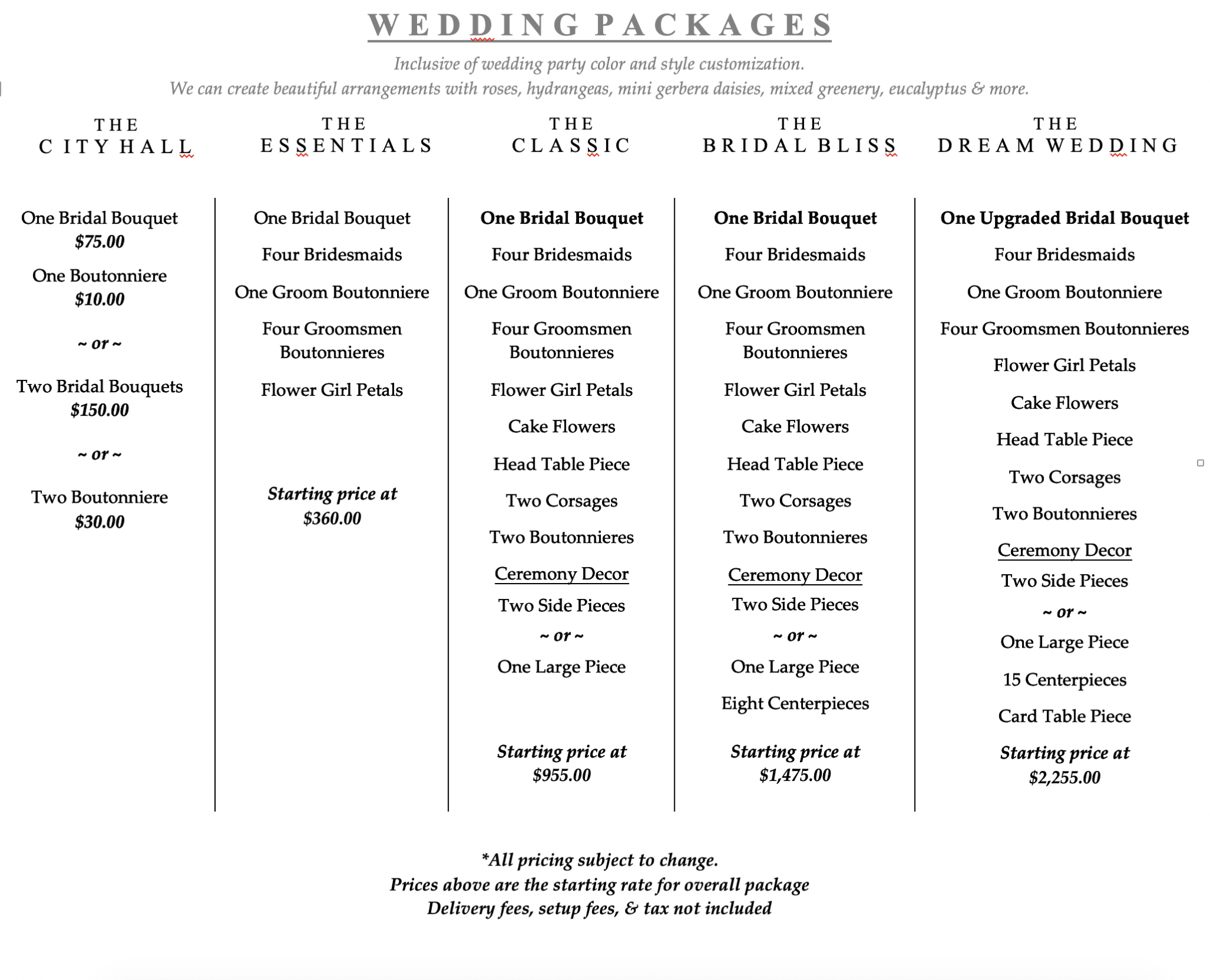 Ceremony & Reception Flowers North Park Florist Weddings & Events